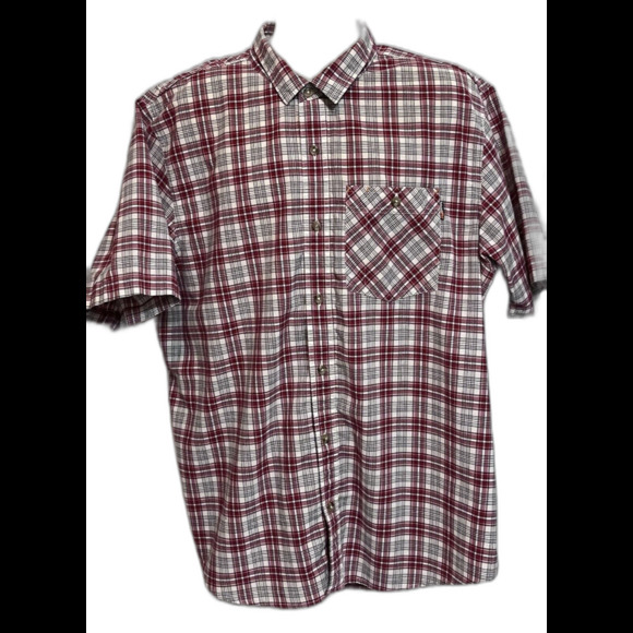 Timberland Pro Short Sleeve Button Plaid Shirt Mens XXL Red Outdoor Gorp Vented - Picture 1 of 9